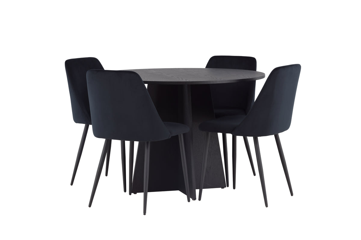 Round Dining Table ø110 Black + Dining Chair 2-pack Black