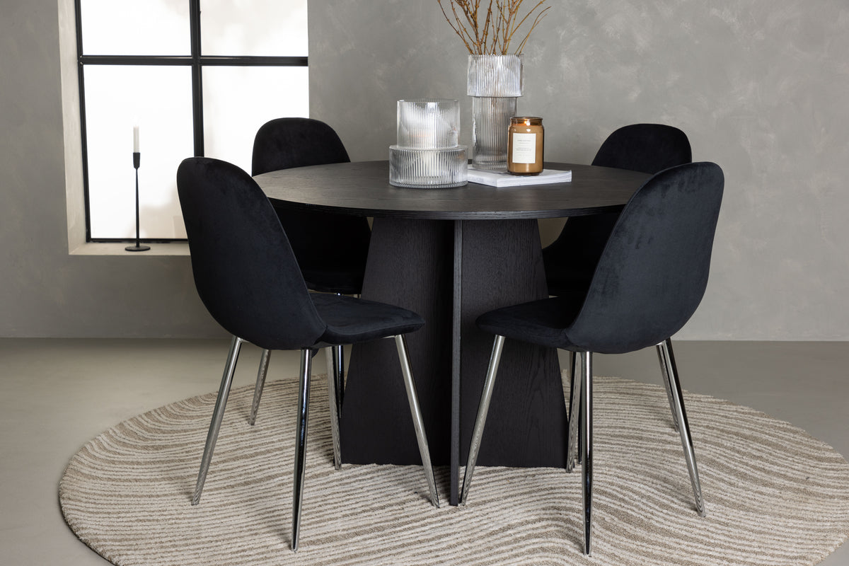 Round Dining Table ø110 Black + Dining Chair 2-pack Black