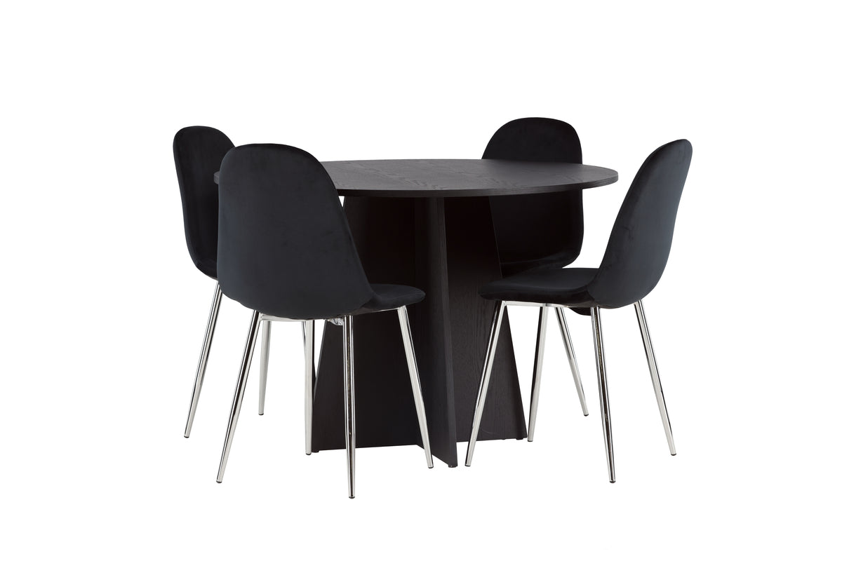 Round Dining Table ø110 Black + Dining Chair 2-pack Black