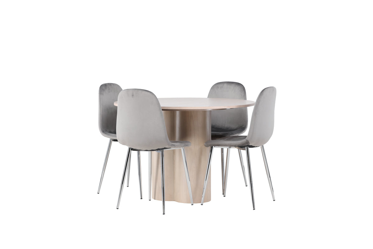 Round Dining Table ø110 Whitewash + Dining Chair 2-pack Light Grey