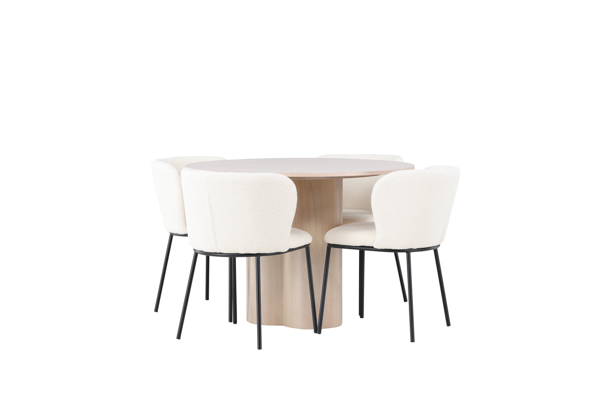 Round Dining Table ø110 Whitewash + Dining Chair 2-pack White