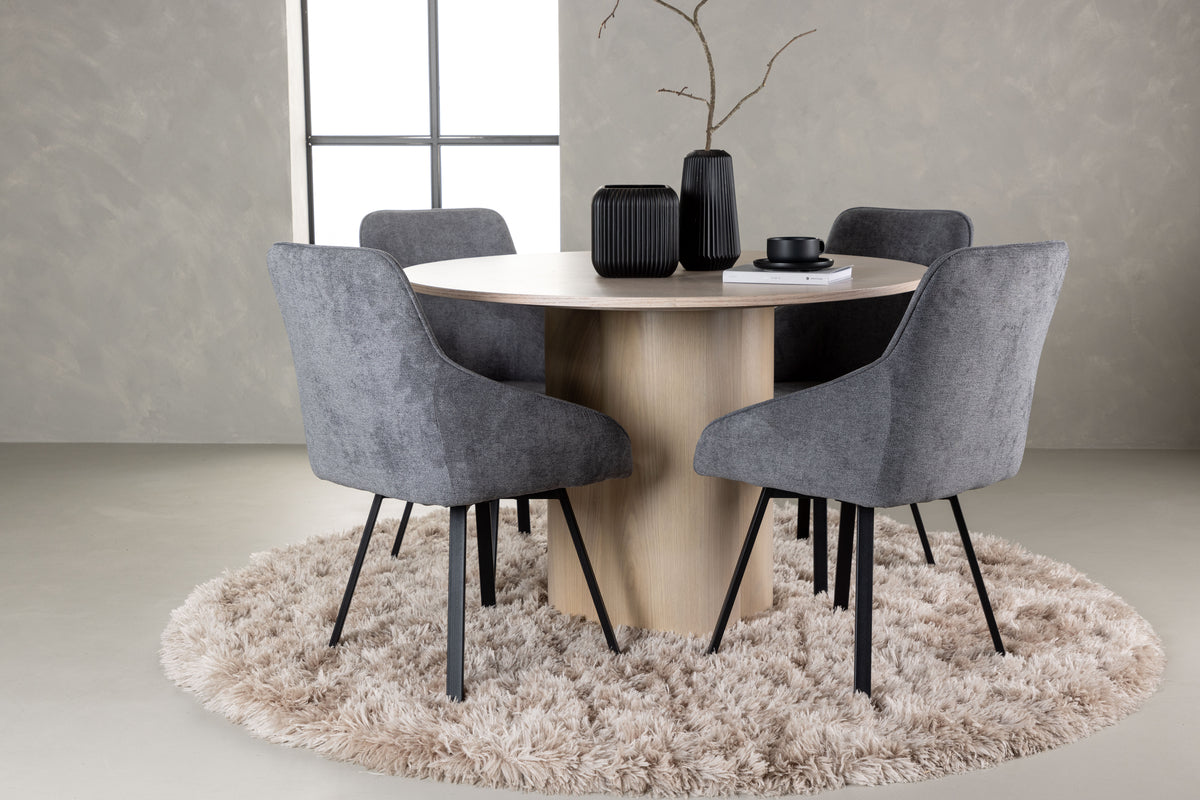 Round Dining Table ø110 Whitewash + Dining Chair 2-pack Grey