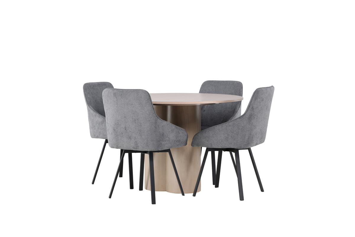 Round Dining Table ø110 Whitewash + Dining Chair 2-pack Grey