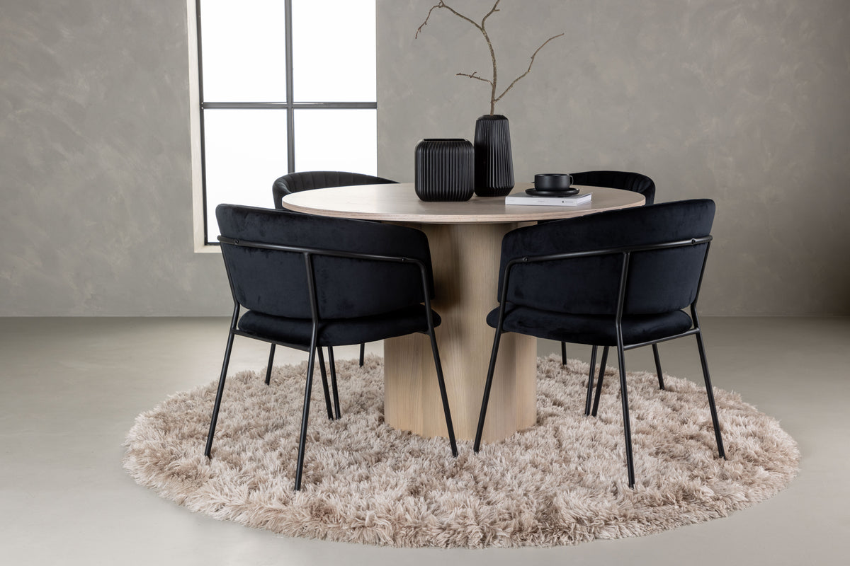 Round Dining Table ø110 Whitewash + Dining Chair 2-pack Black