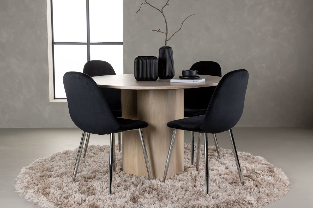 Round Dining Table ø110 Whitewash + Dining Chair 2-pack Black