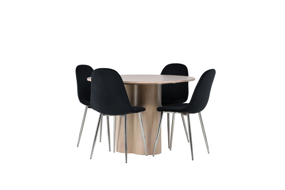 Round Dining Table ø110 Whitewash + Dining Chair 2-pack Black