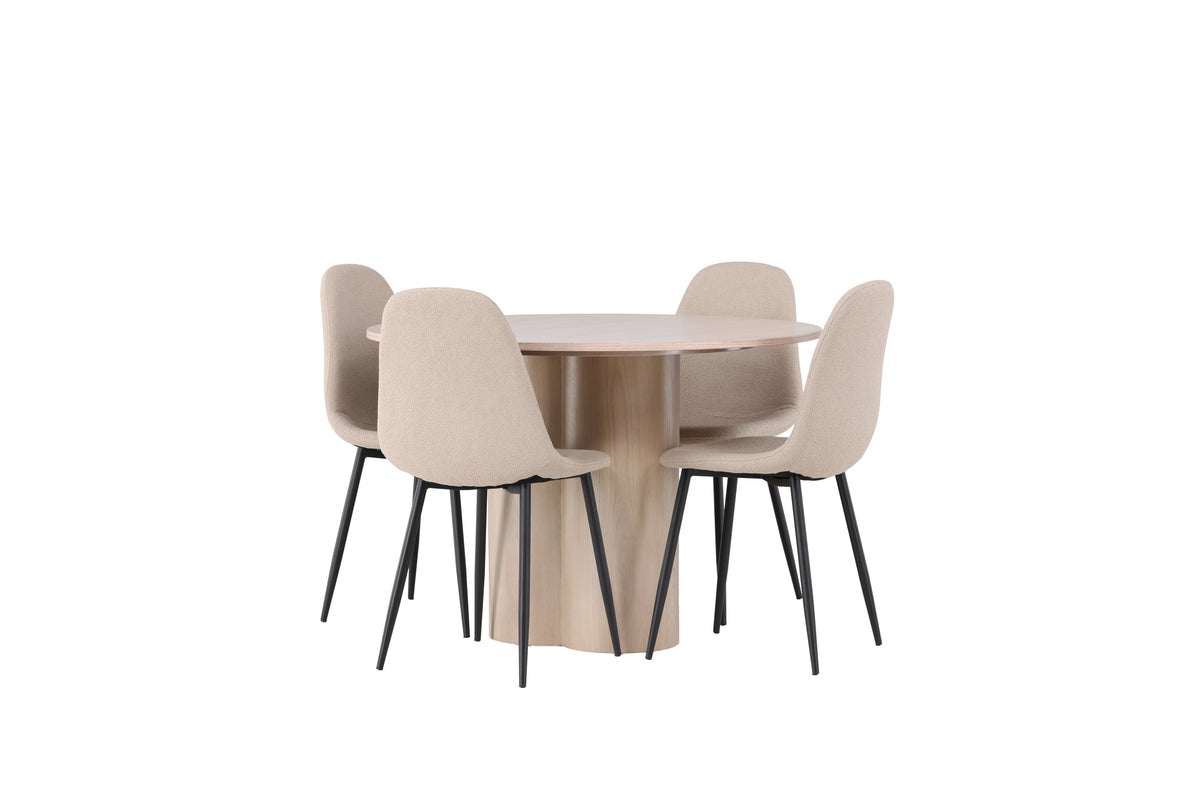 Round Dining Table ø110 Whitewash + Dining Chair 2-pack Beige