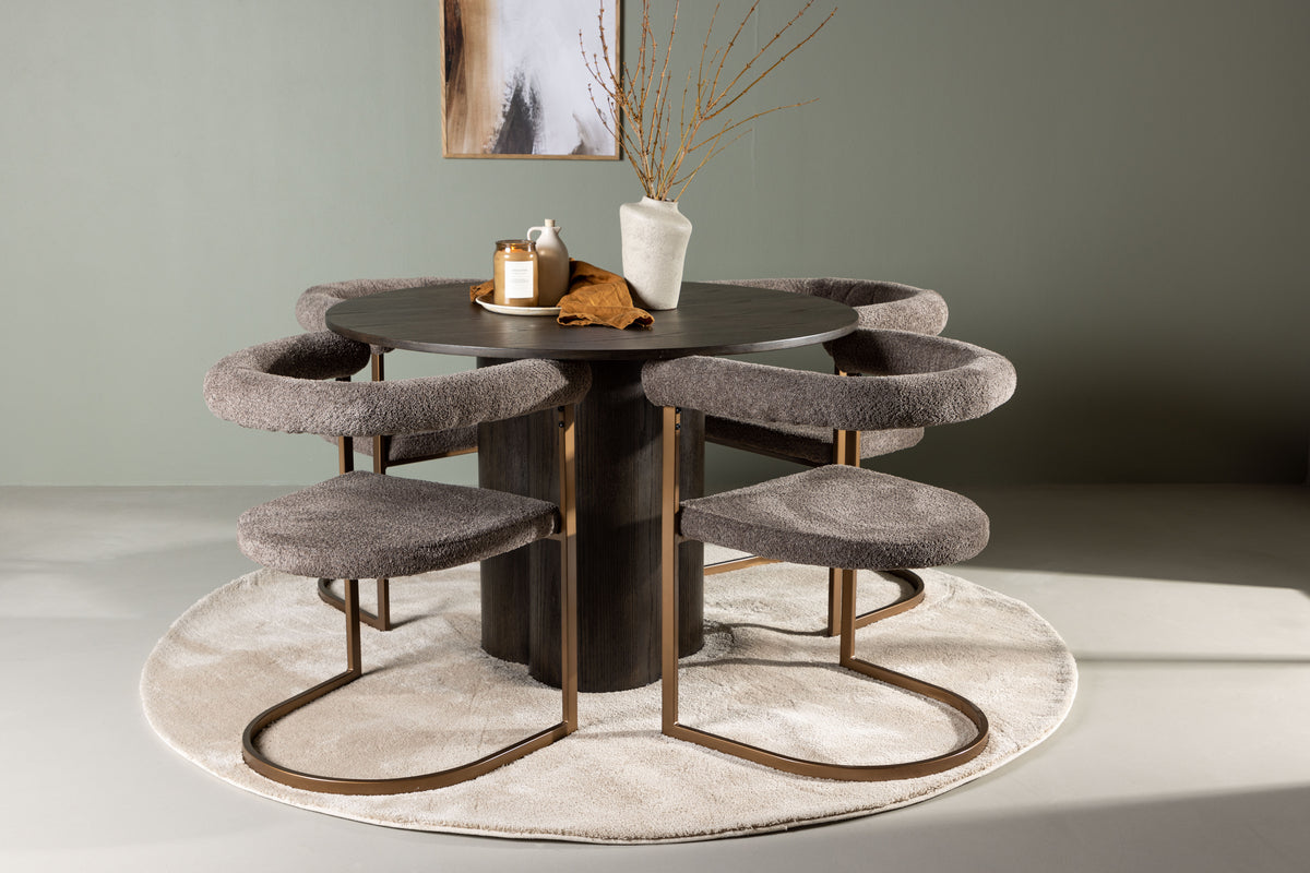 Round Dining Table ø110 Mocca + Dining Chair 2-pack Brown