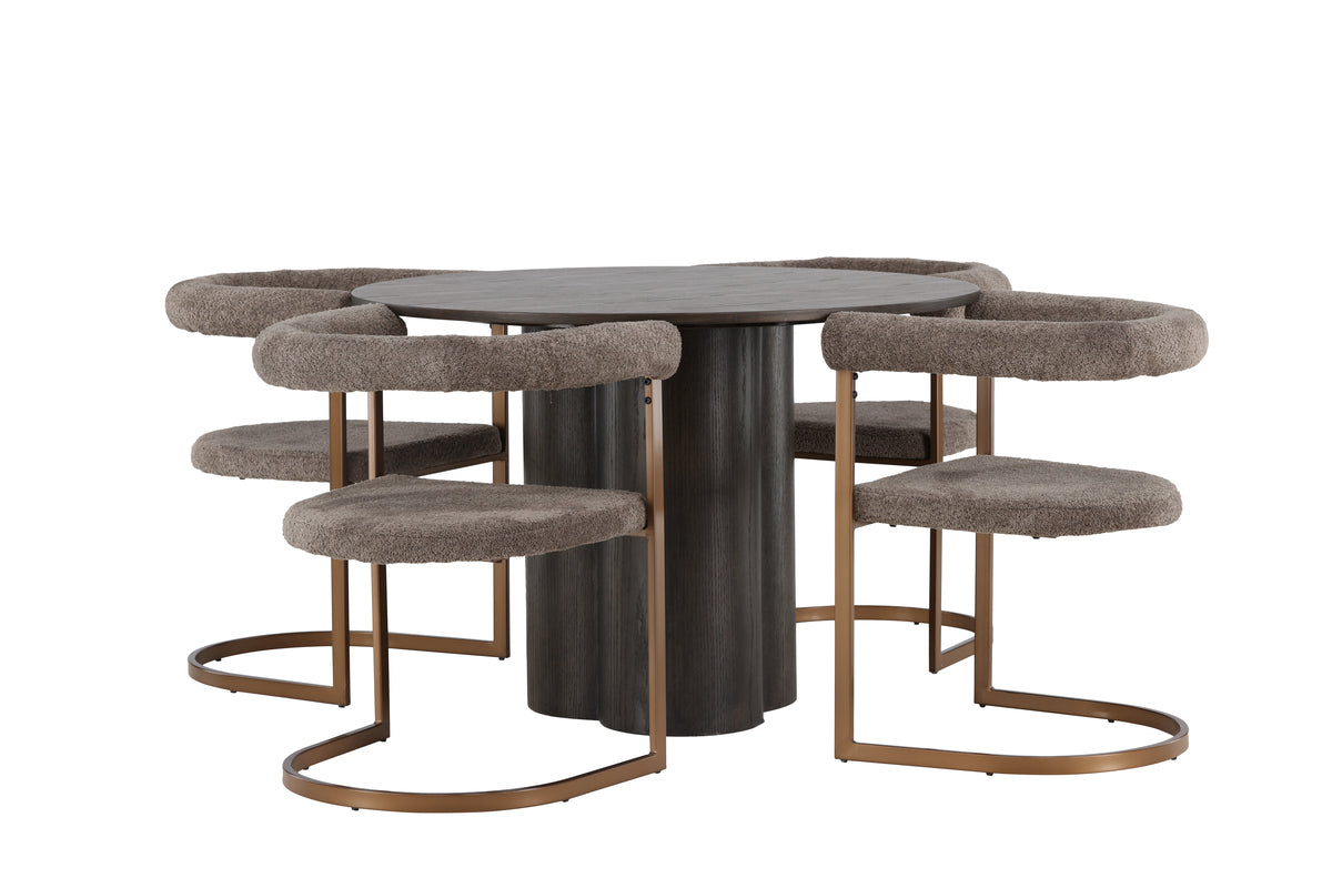 Round Dining Table ø110 Mocca + Dining Chair 2-pack Brown