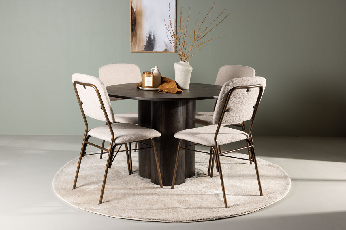 Round Dining Table ø110 Mocca + Dining Chair 2-pack Beige