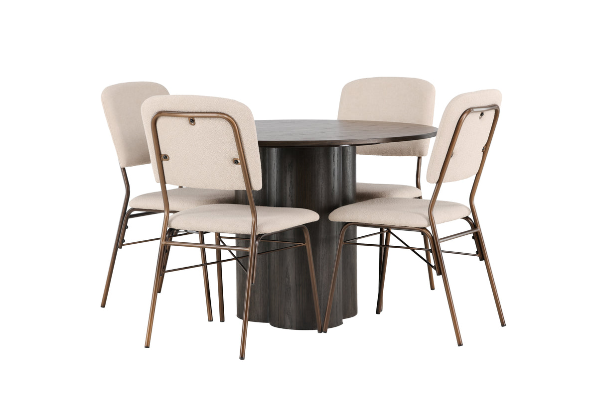 Round Dining Table ø110 Mocca + Dining Chair 2-pack Beige