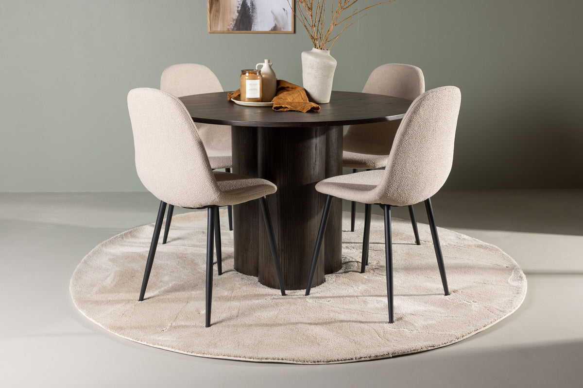 Round Dining Table ø110 Mocca + Dining Chair 2-pack Beige