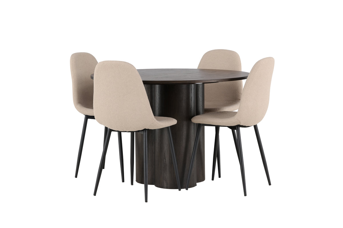 Round Dining Table ø110 Mocca + Dining Chair 2-pack Beige