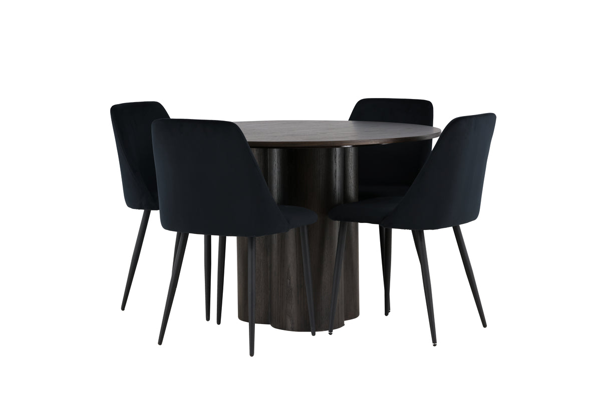 Round Dining Table ø110 Mocca + Dining Chair 2-pack Black
