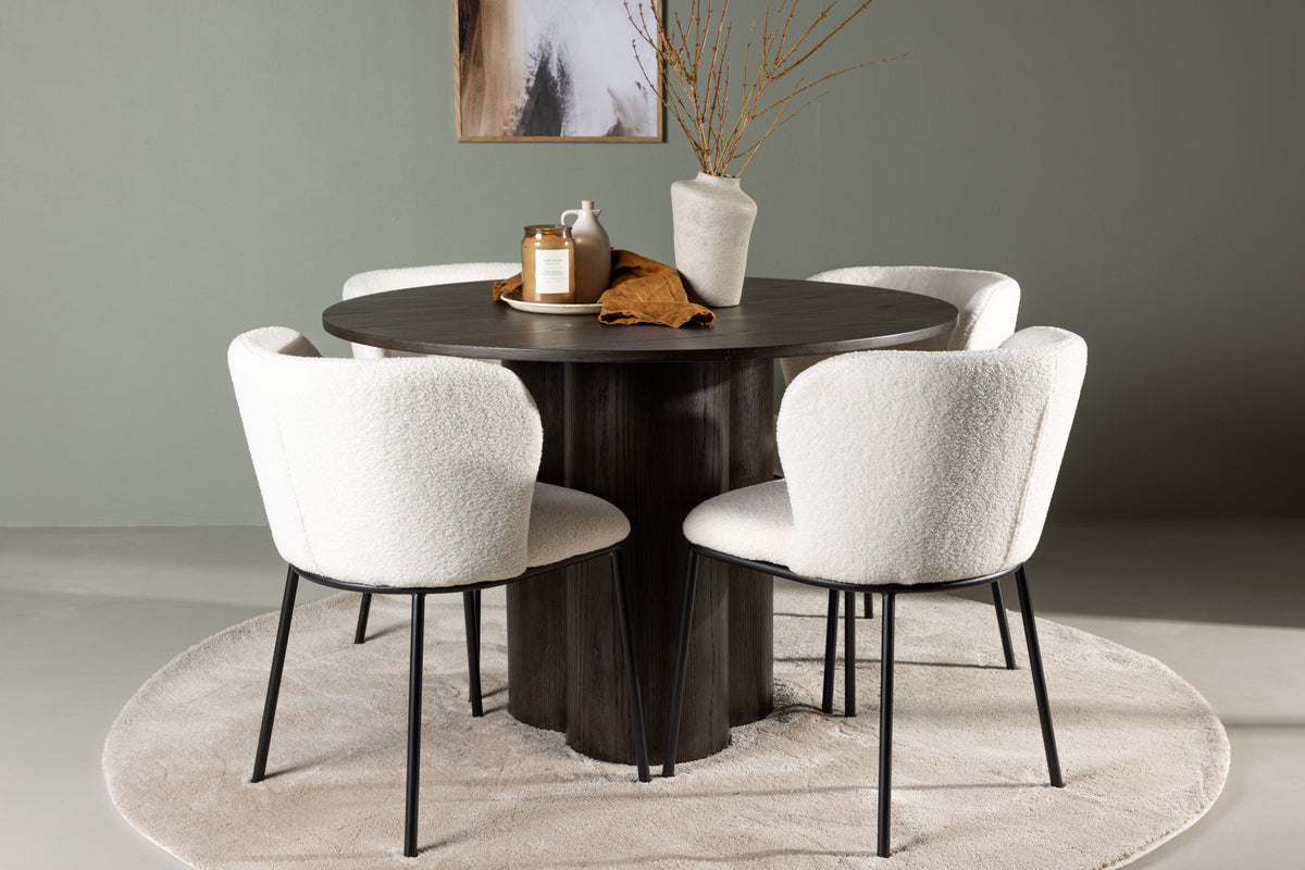 Round Dining Table ø110 Mocca + Dining Chair 2-pack White
