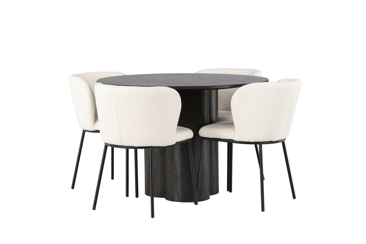 Round Dining Table ø110 Mocca + Dining Chair 2-pack White
