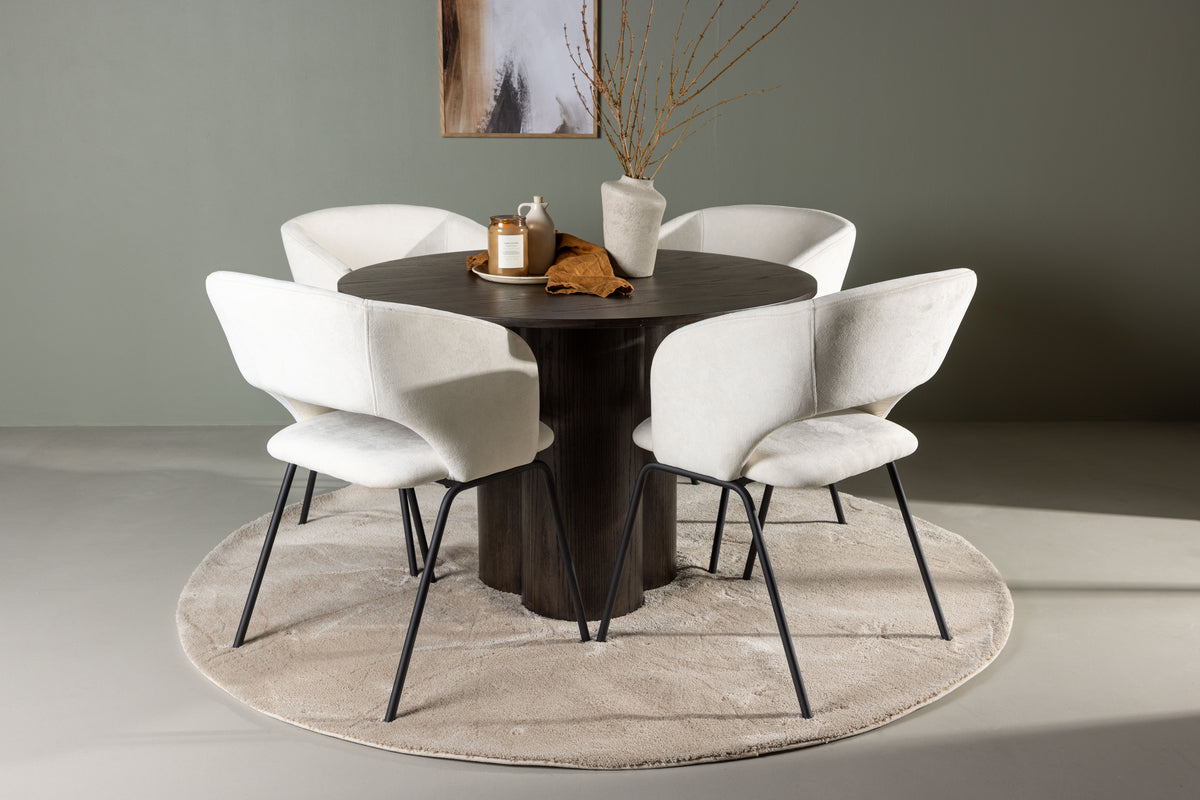Round Dining Table ø110 Mocca + Dining Chair 2-pack Offwhite