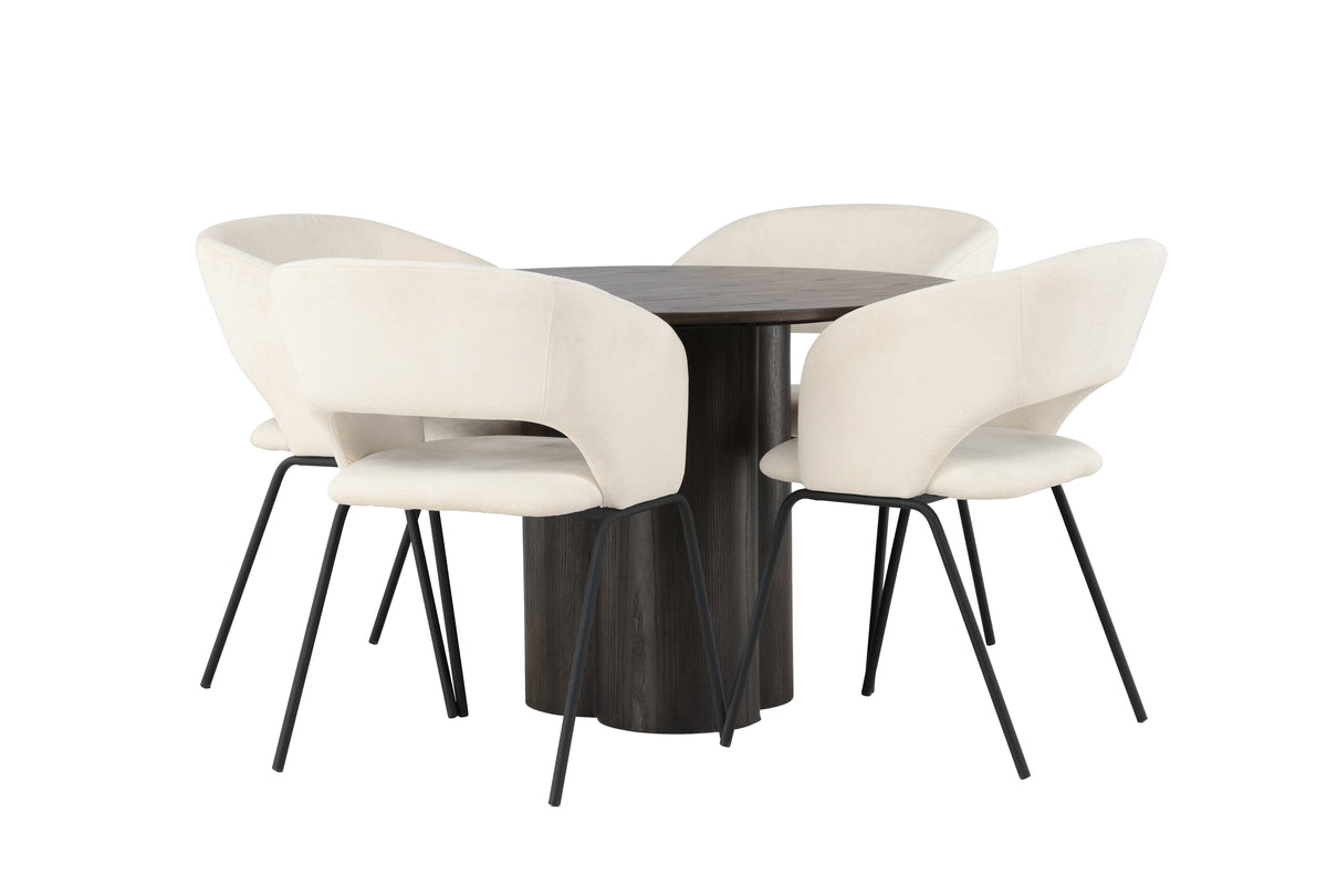 Round Dining Table ø110 Mocca + Dining Chair 2-pack Offwhite