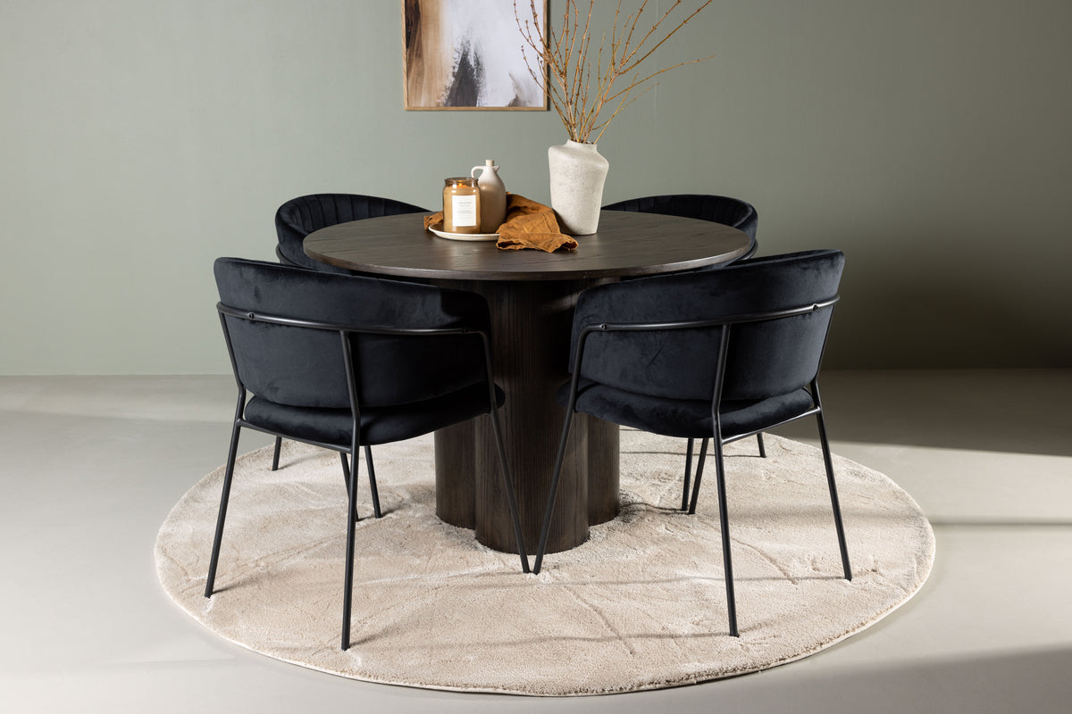 Round Dining Table ø110 Mocca + Dining Chair 2-pack Black