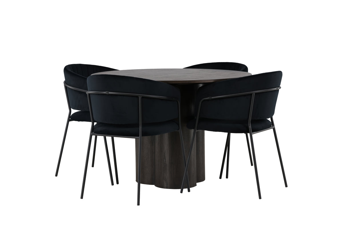 Round Dining Table ø110 Mocca + Dining Chair 2-pack Black