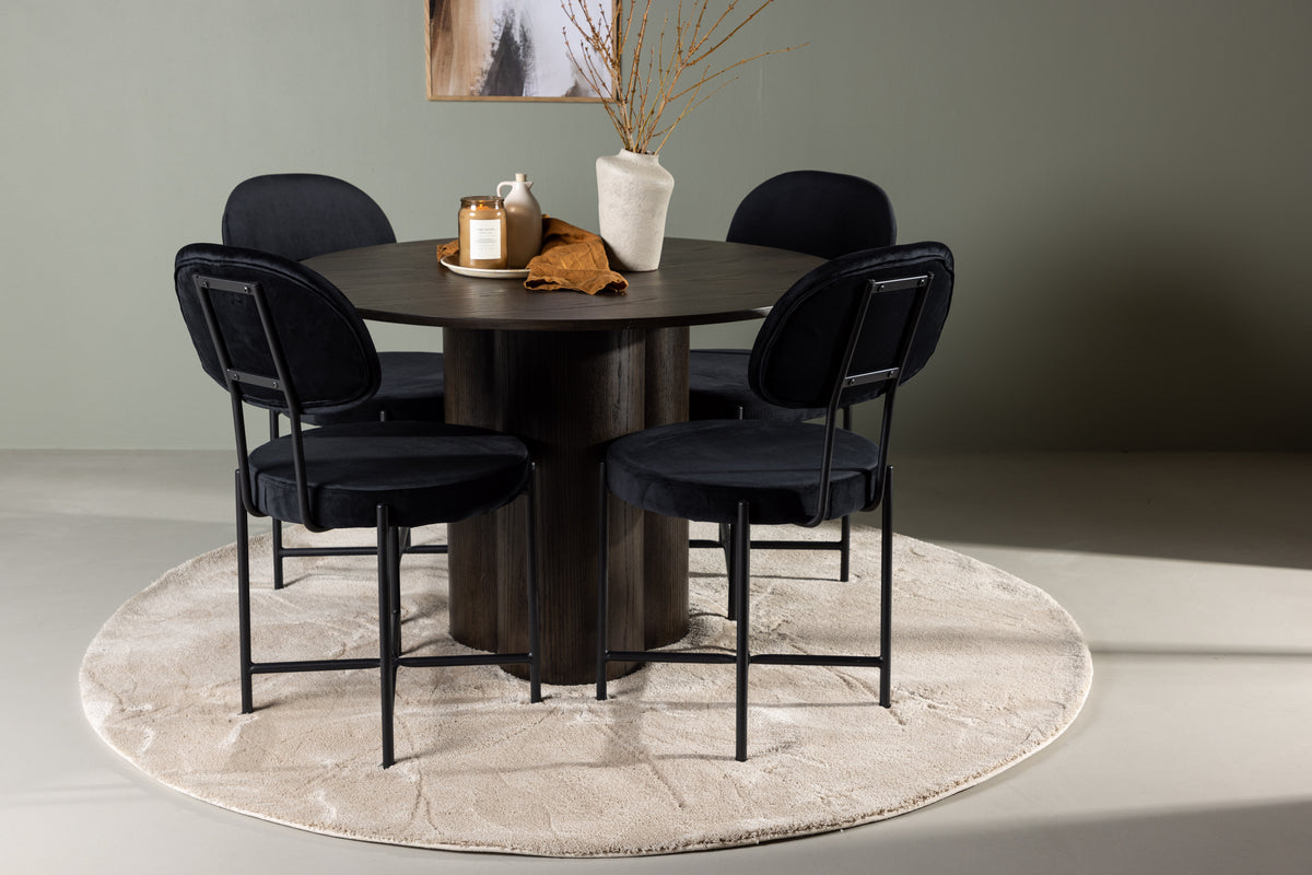 Round Dining Table ø110 Mocca + Dining Chair 2-pack Black
