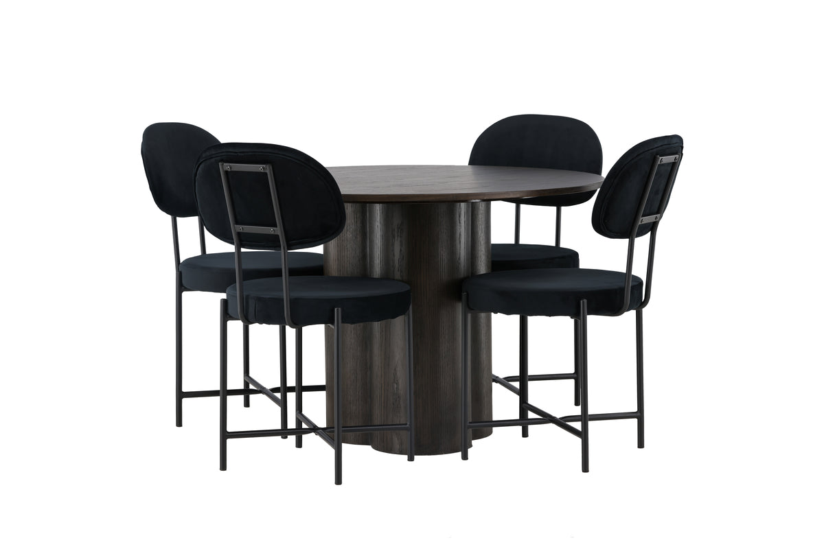 Round Dining Table ø110 Mocca + Dining Chair 2-pack Black