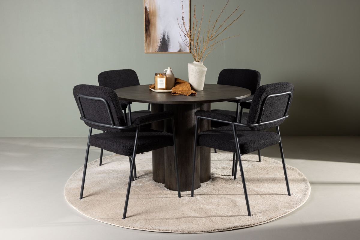 Round Dining Table ø110 Mocca + Dining Chair 2-pack Black