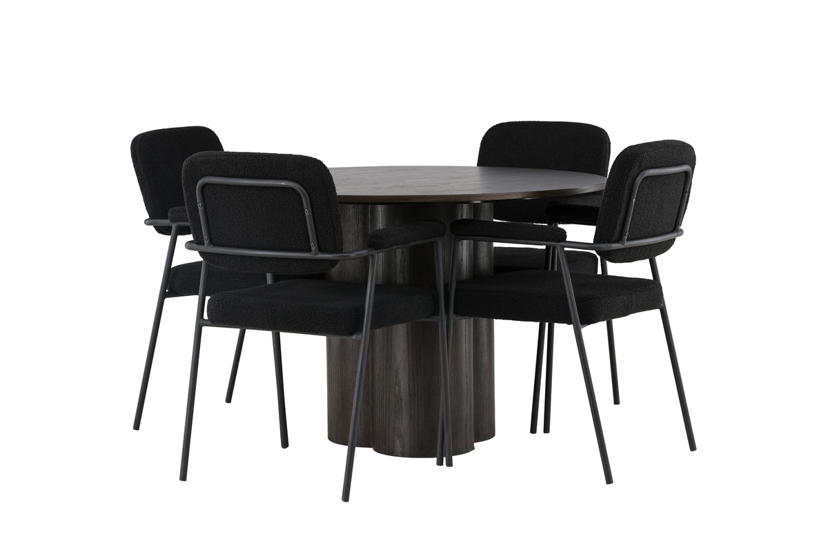Round Dining Table ø110 Mocca + Dining Chair 2-pack Black