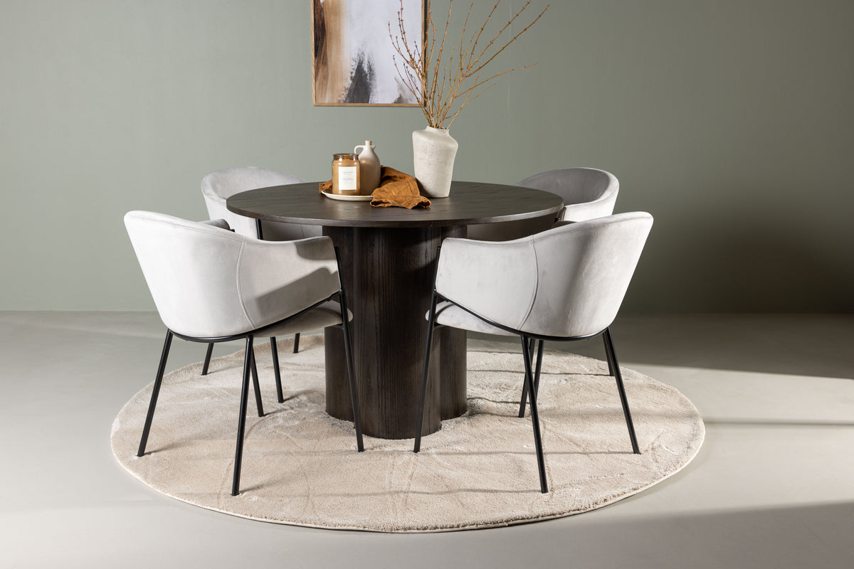 Round Dining Table ø110 Mocca + Dining Chair 2-pack Grey