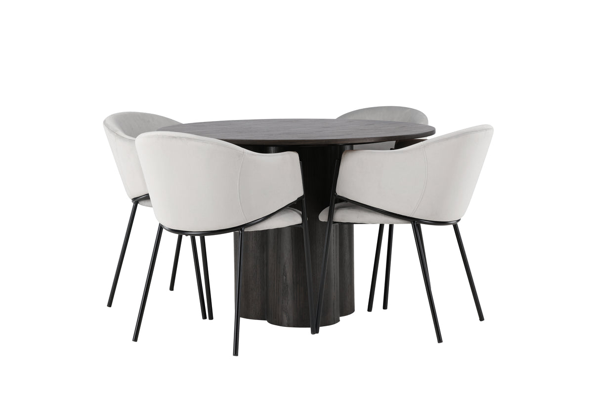 Round Dining Table ø110 Mocca + Dining Chair 2-pack Grey