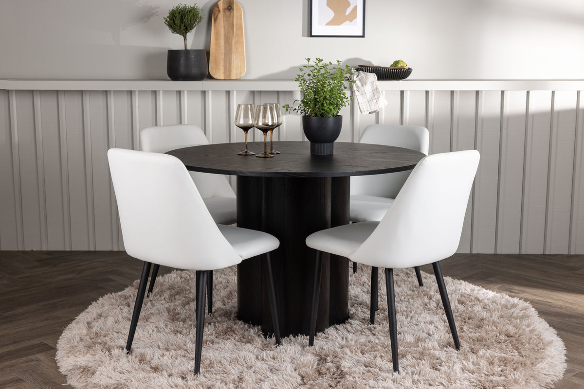 Round Dining Table ø110 Black + Dining Chair 2-pack White