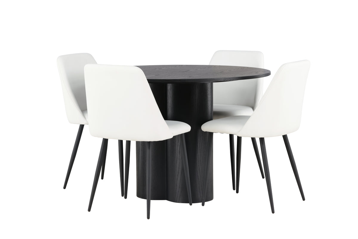 Round Dining Table ø110 Black + Dining Chair 2-pack White