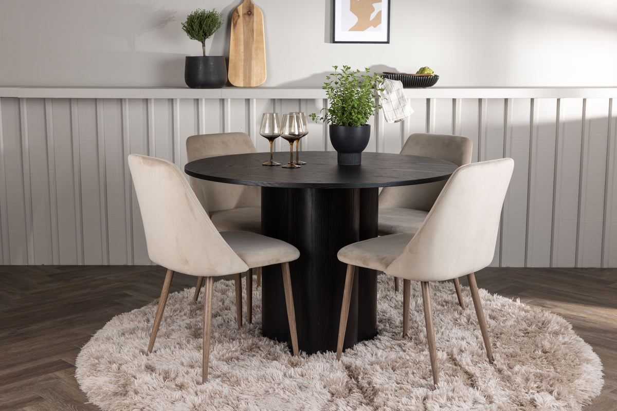 Round Dining Table ø110 Black + Dining Chair 2-pack Brown