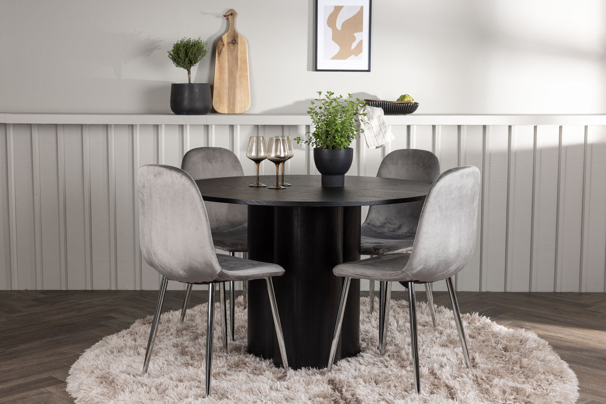 Round Dining Table ø110 Black + Dining Chair 2-pack Light Grey