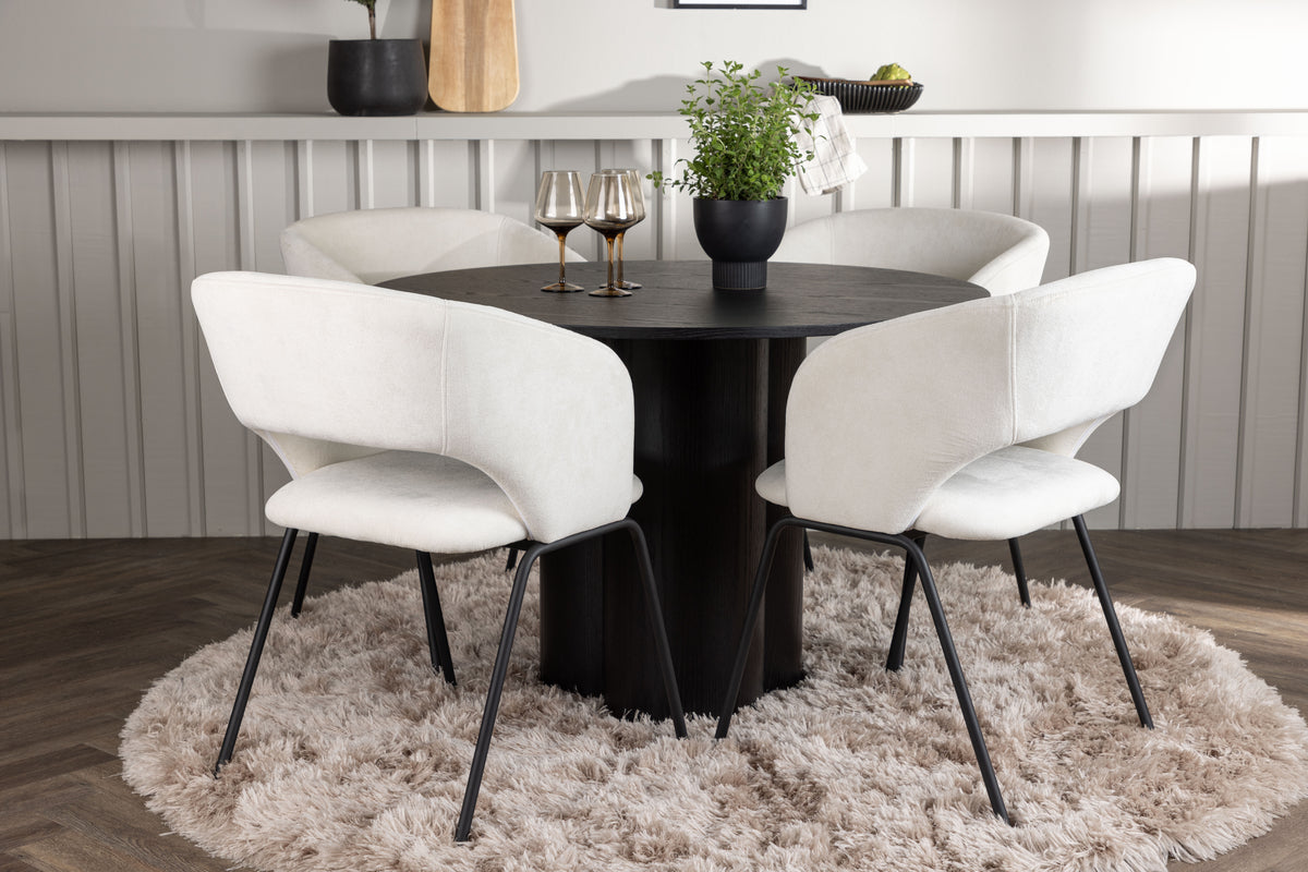 Round Dining Table ø110 Black + Dining Chair 2-pack Offwhite