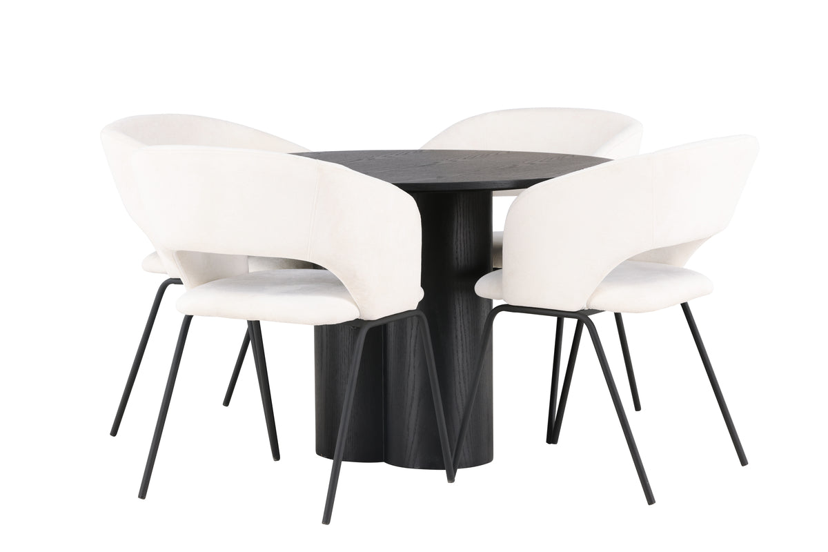 Round Dining Table ø110 Black + Dining Chair 2-pack Offwhite