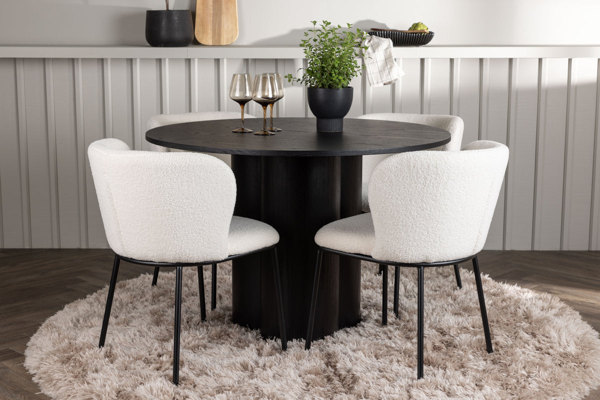 Round Dining Table ø110 Black + Dining Chair 2-pack White