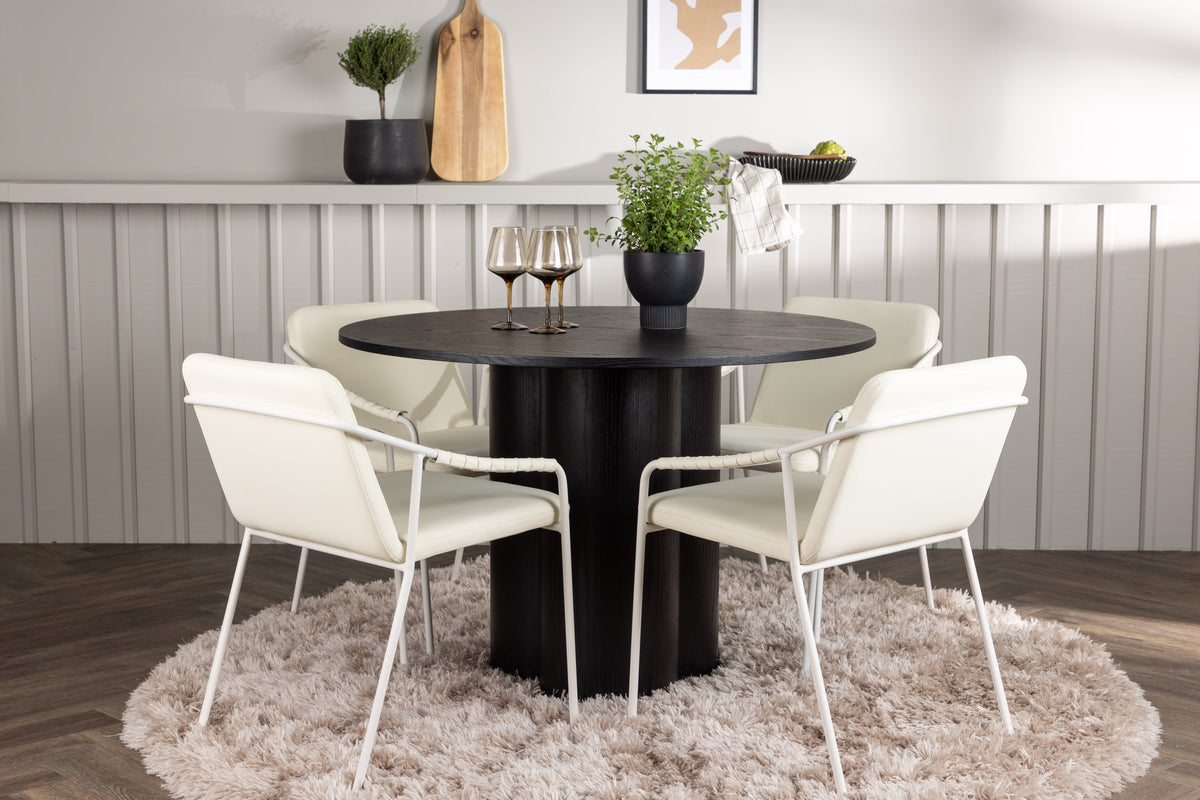 Round Dining Table ø110 Black + Dining Chair 2-pack Beige