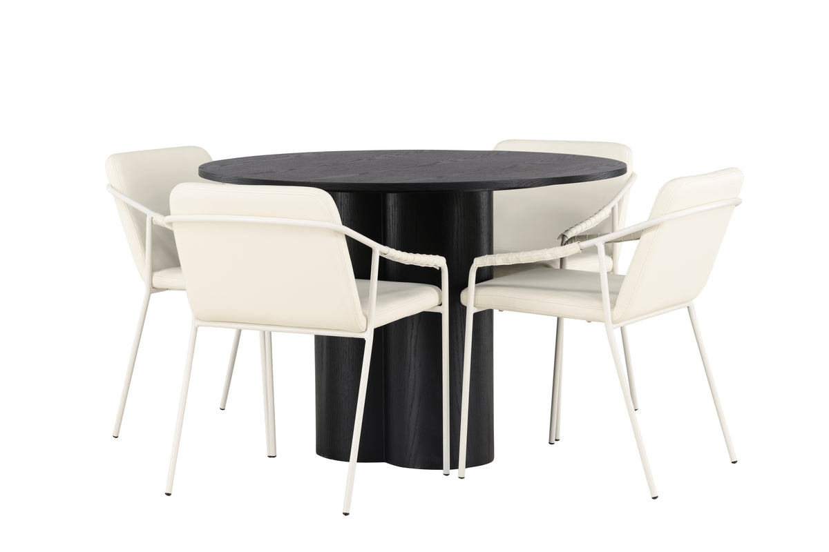 Round Dining Table ø110 Black + Dining Chair 2-pack Beige