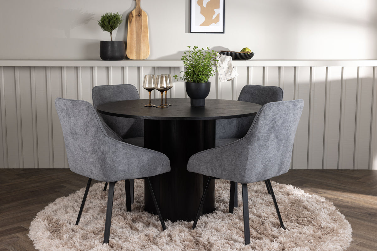 Round Dining Table ø110 Black + Dining Chair 2-pack Grey