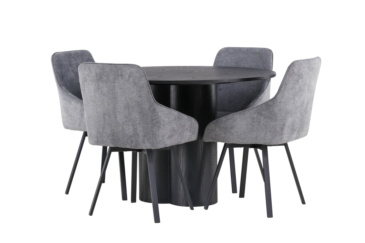 Round Dining Table ø110 Black + Dining Chair 2-pack Grey
