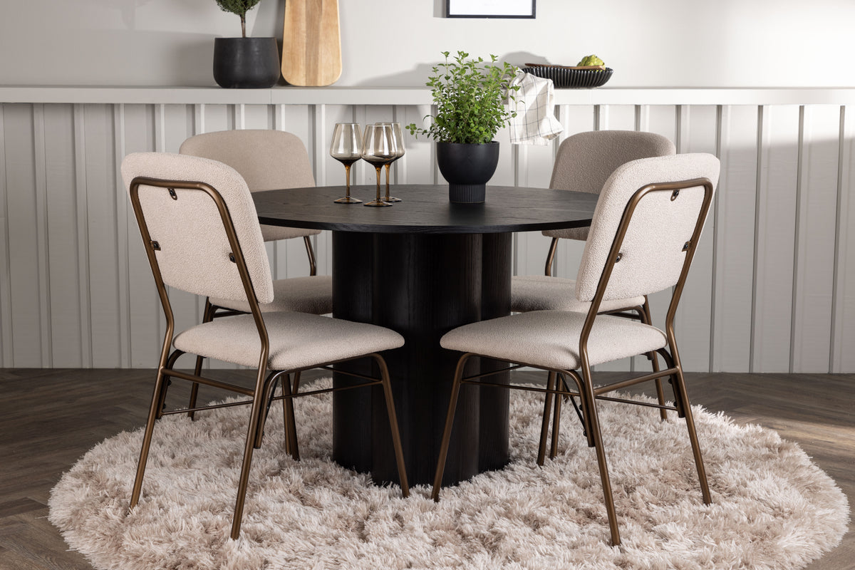 Round Dining Table ø110 Black + Dining Chair 2-pack Beige