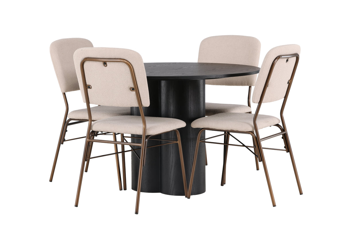 Round Dining Table ø110 Black + Dining Chair 2-pack Beige