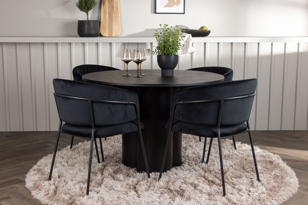 Round Dining Table ø110 Black + Dining Chair 2-pack Black