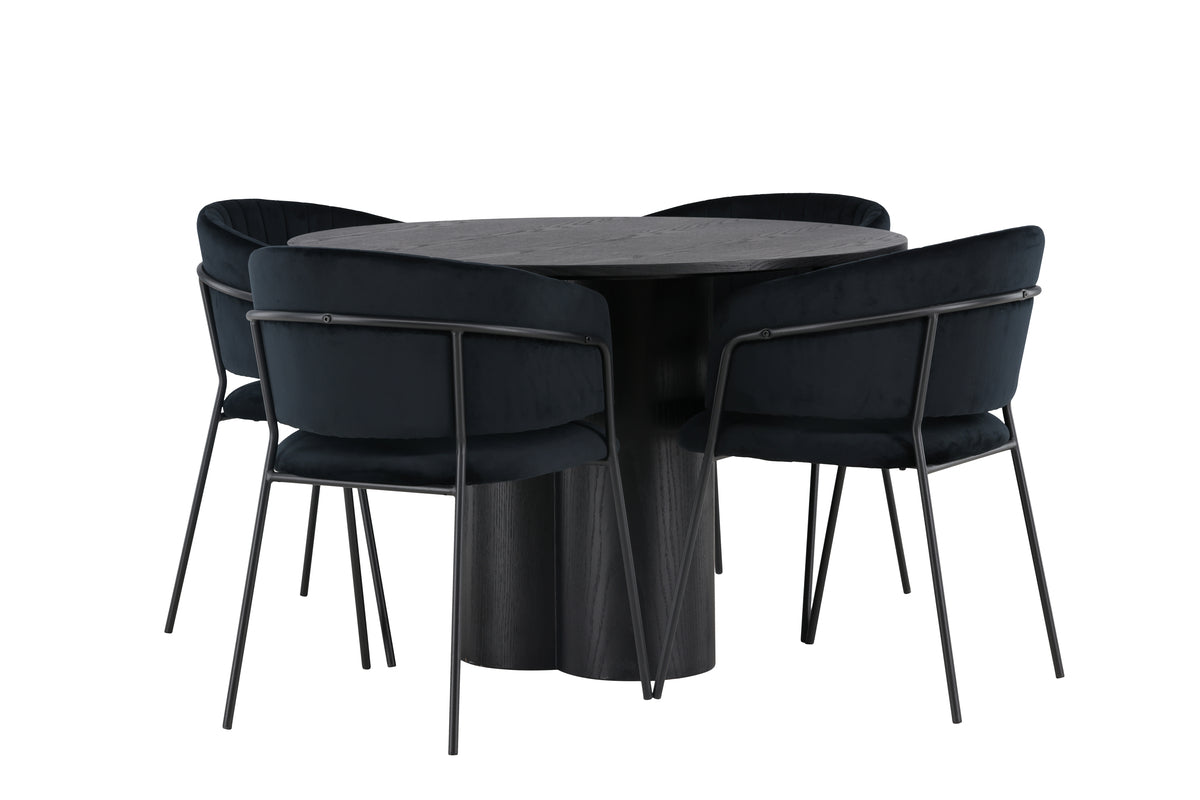 Round Dining Table ø110 Black + Dining Chair 2-pack Black