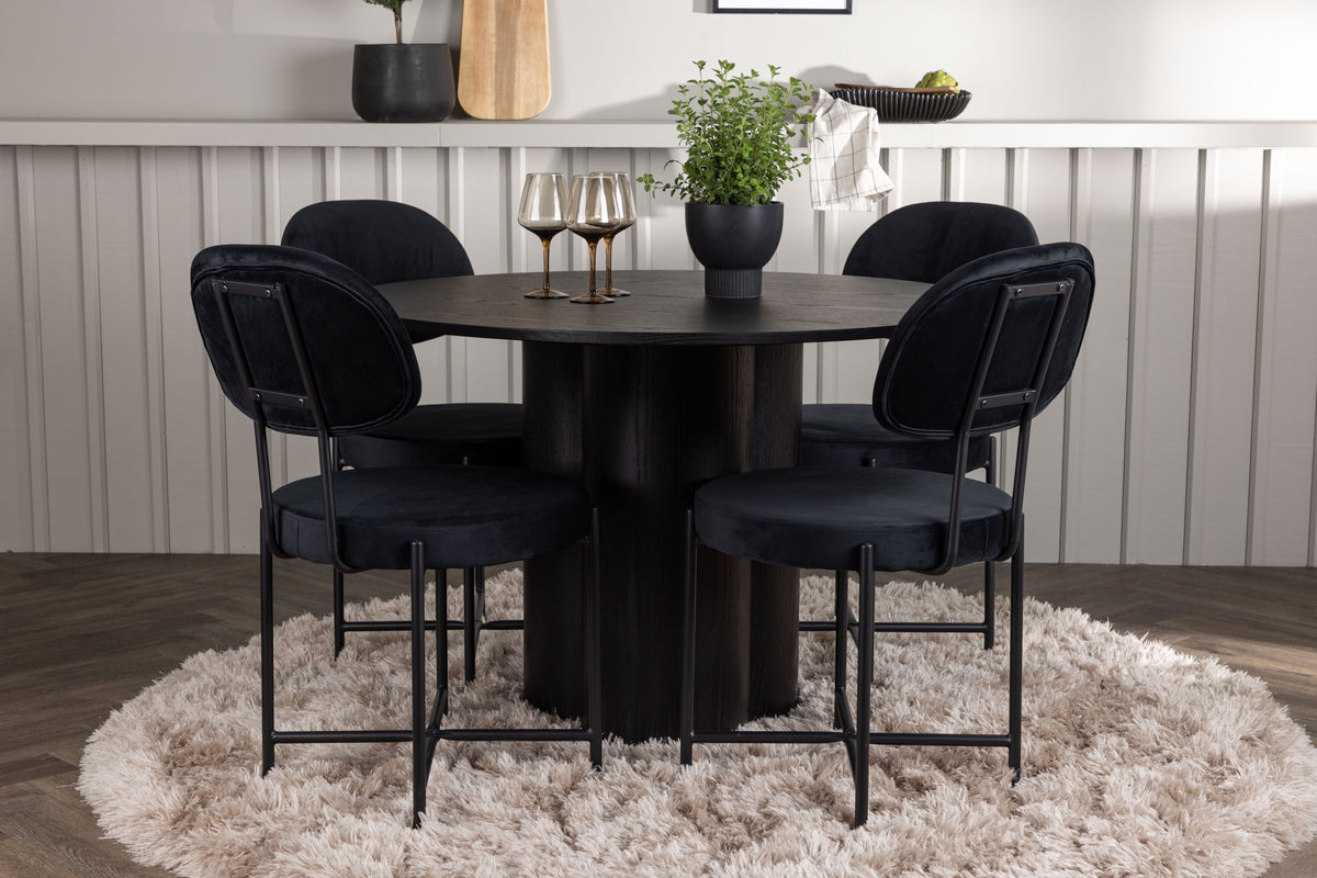 Round Dining Table ø110 Black + Dining Chair 2-pack Black
