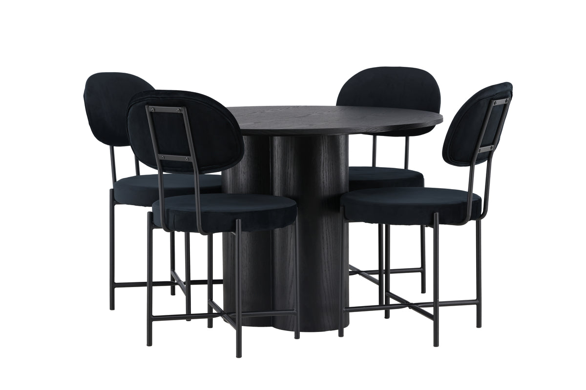 Round Dining Table ø110 Black + Dining Chair 2-pack Black