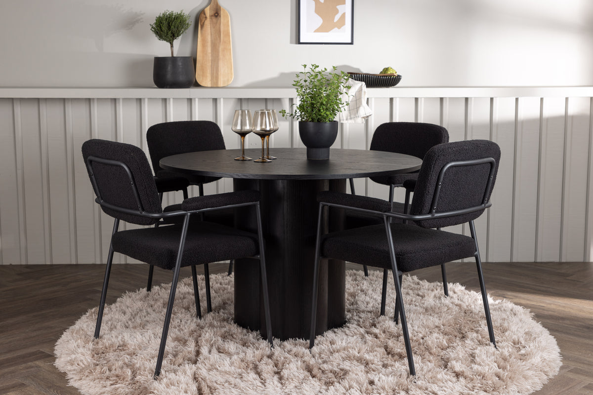 Round Dining Table ø110 Black + Dining Chair 2-pack Black