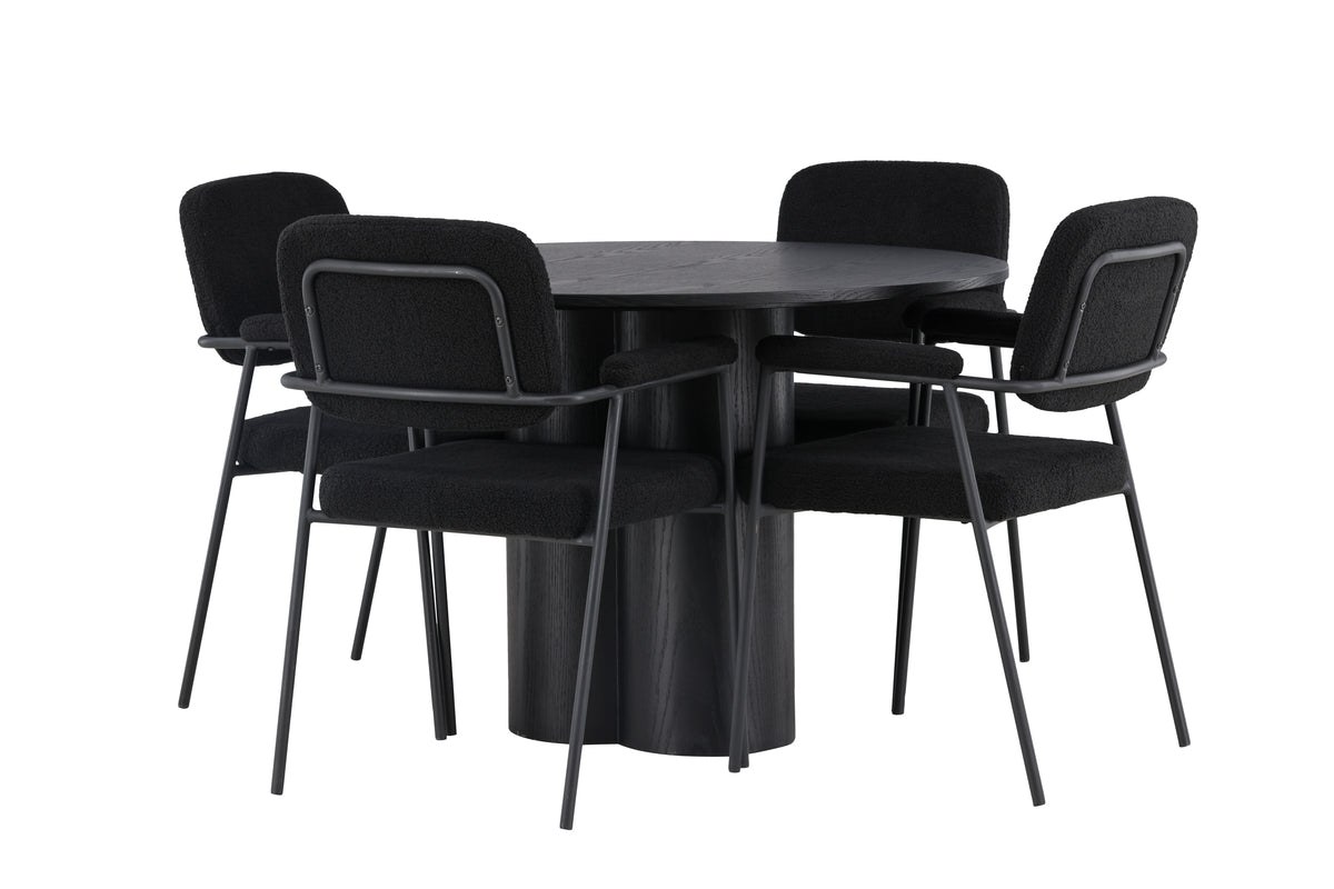 Round Dining Table ø110 Black + Dining Chair 2-pack Black