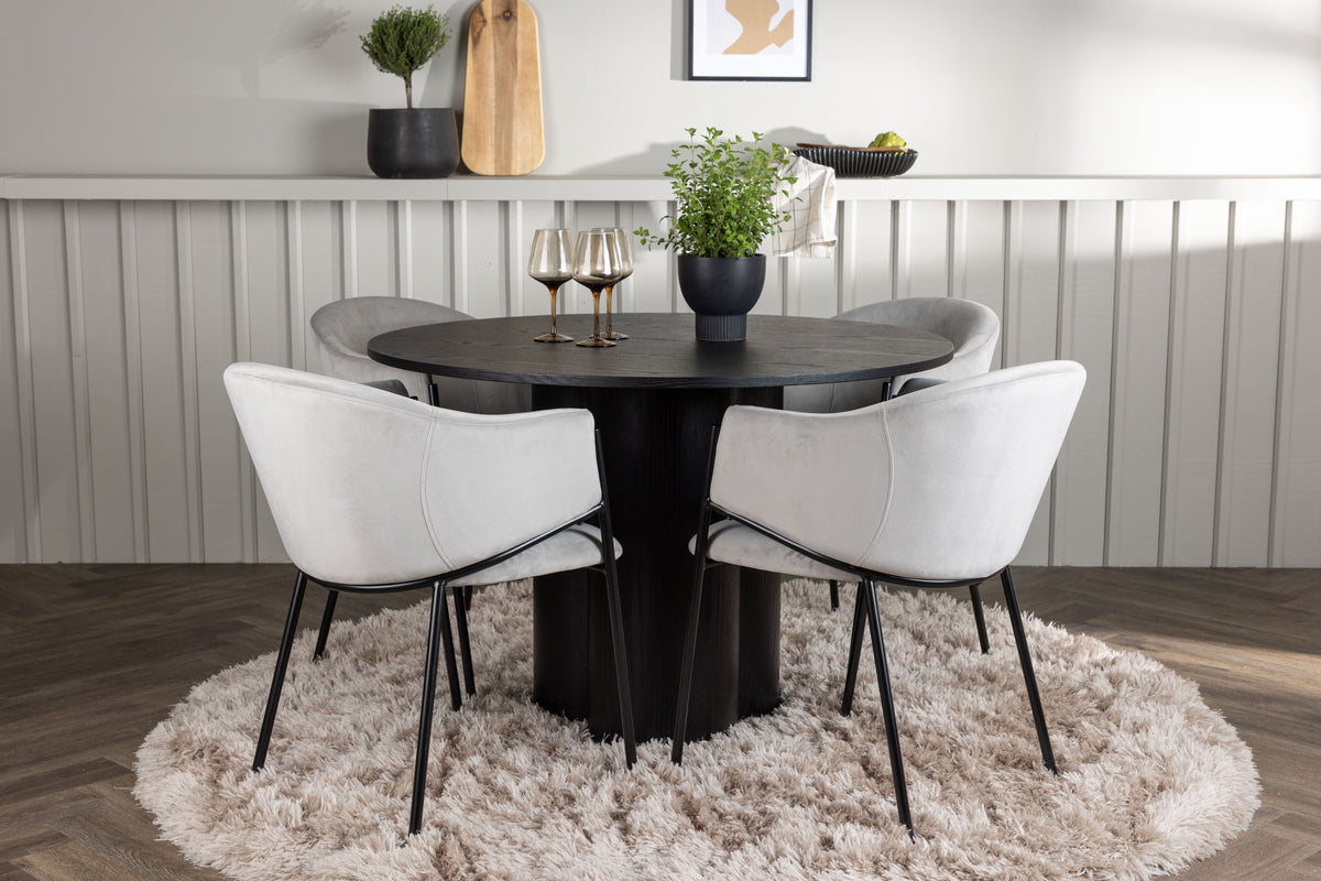 Round Dining Table ø110 Black + Dining Chair 2-pack Grey